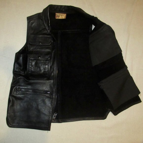 Men's NYC Tino Trevino Leather Den Black Leather Zip-Front Shirt Vest Size L - Picture 6 of 12